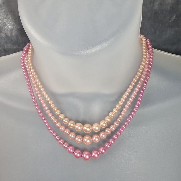 Pink Ombre Pearl Necklace Vtg Simulated Graduated Feminine Elegant Estate Jewel - Picture 2 of 10